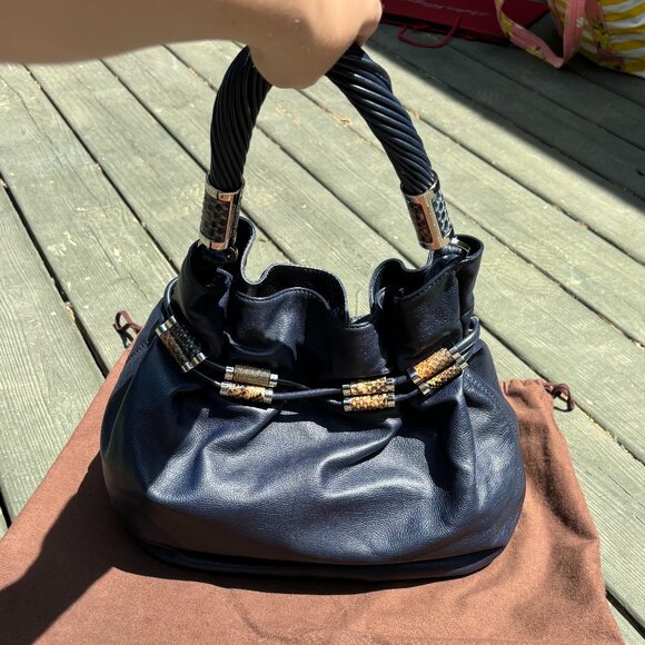 Michael Kors Navy Leather Hobo Bag - Picture 6 of 13